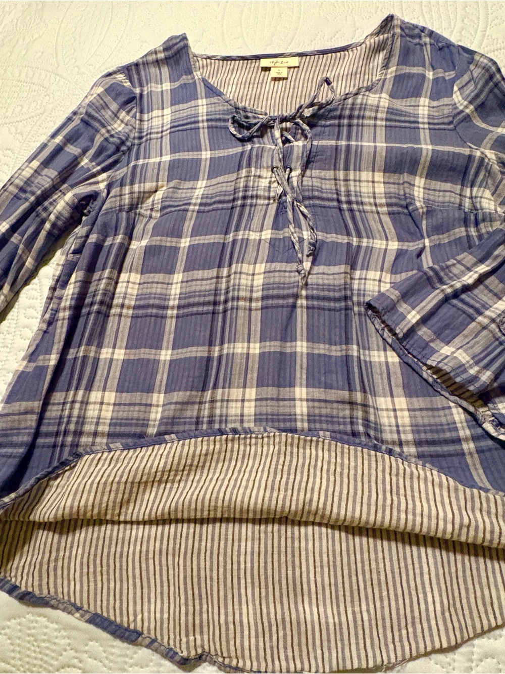 Style & Co. Blue Plaid Tie-Neck Tunic Top